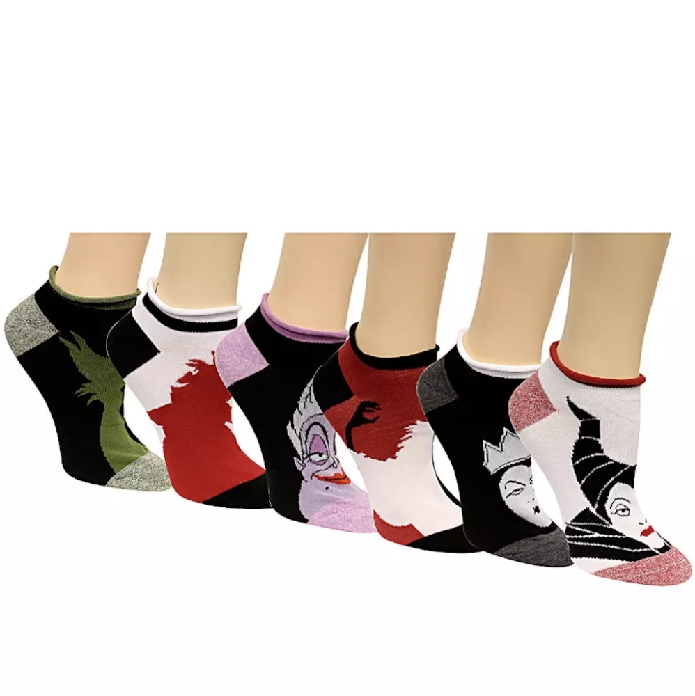 Disney 6-Pack Assorted Villains SocksFits Women's Shoe Size (4-10)